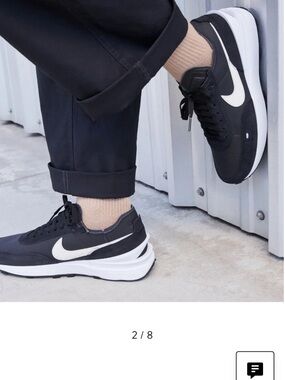 NIKE Waffle Leather Women's Black and White Low-Top Sneakers